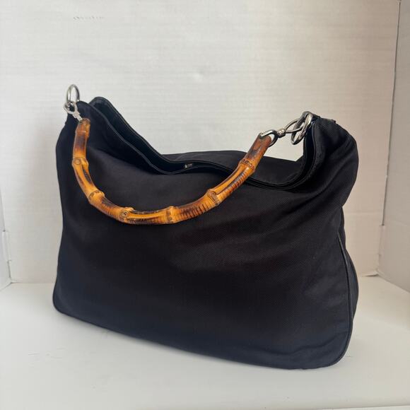 Gucci Handbags - Gucci Large black bag bamboo handle shoulder purse Nylon vintage classic design